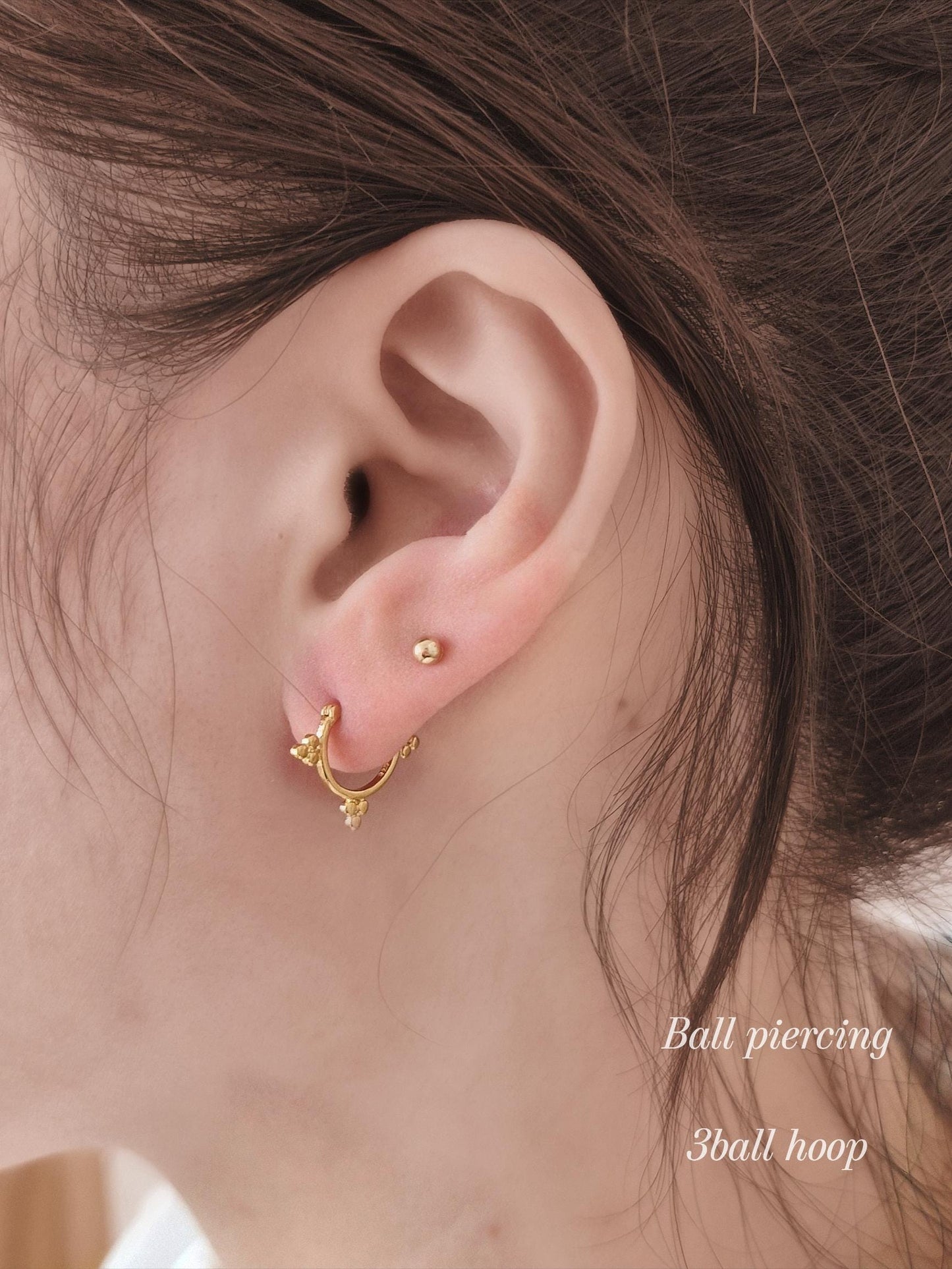three ball hoop earrings. sterling silver ball hoop earrings.