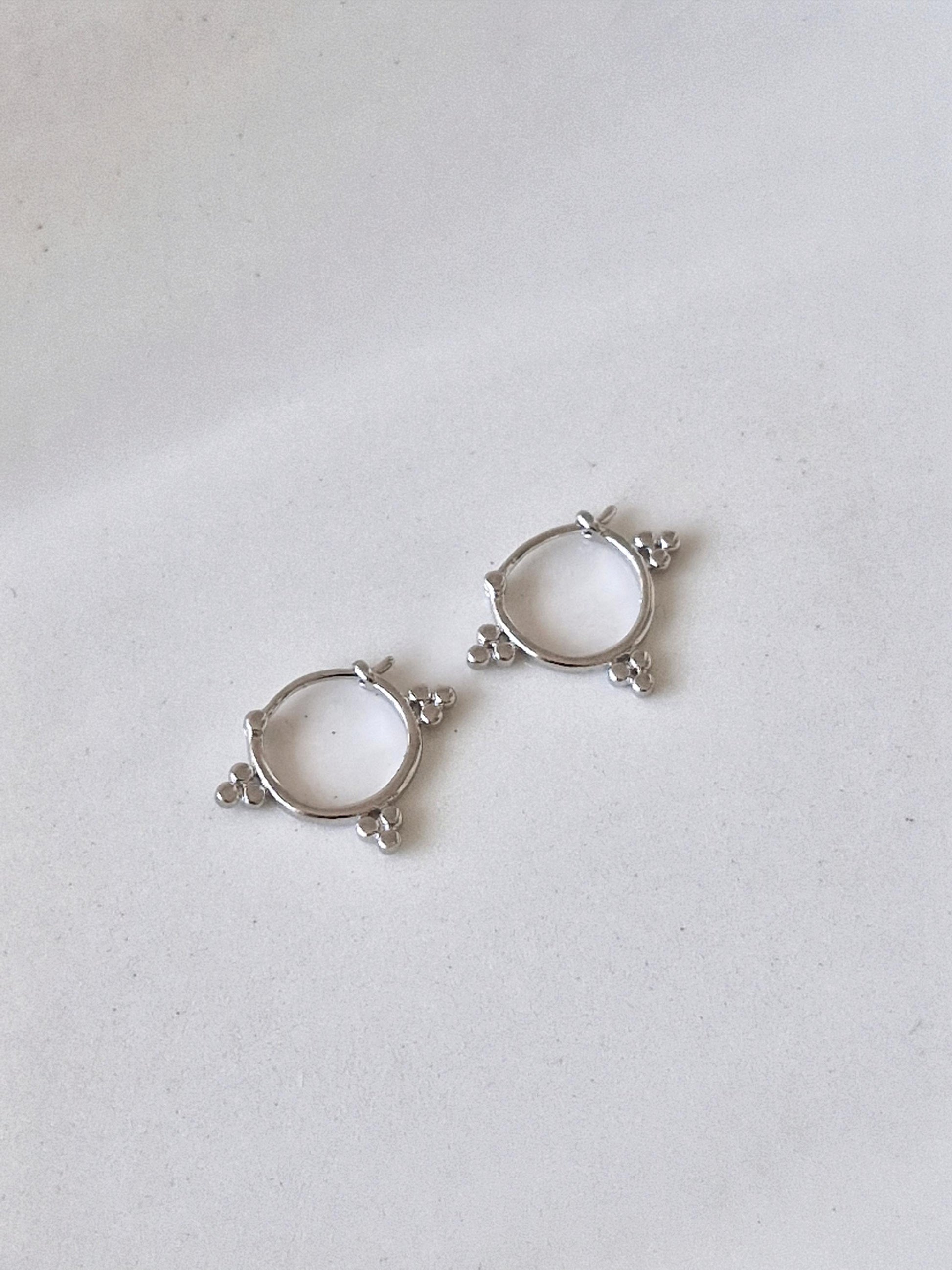 three ball hoop earrings. sterling silver ball hoop earrings.