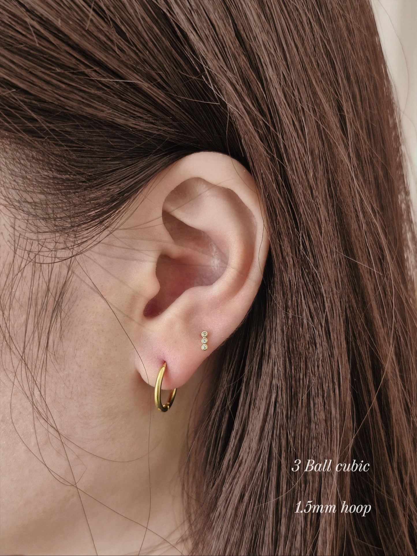 tiny triple Ball cubic screwball piercing. 14k solid gold stud. (price for single - 1pc)