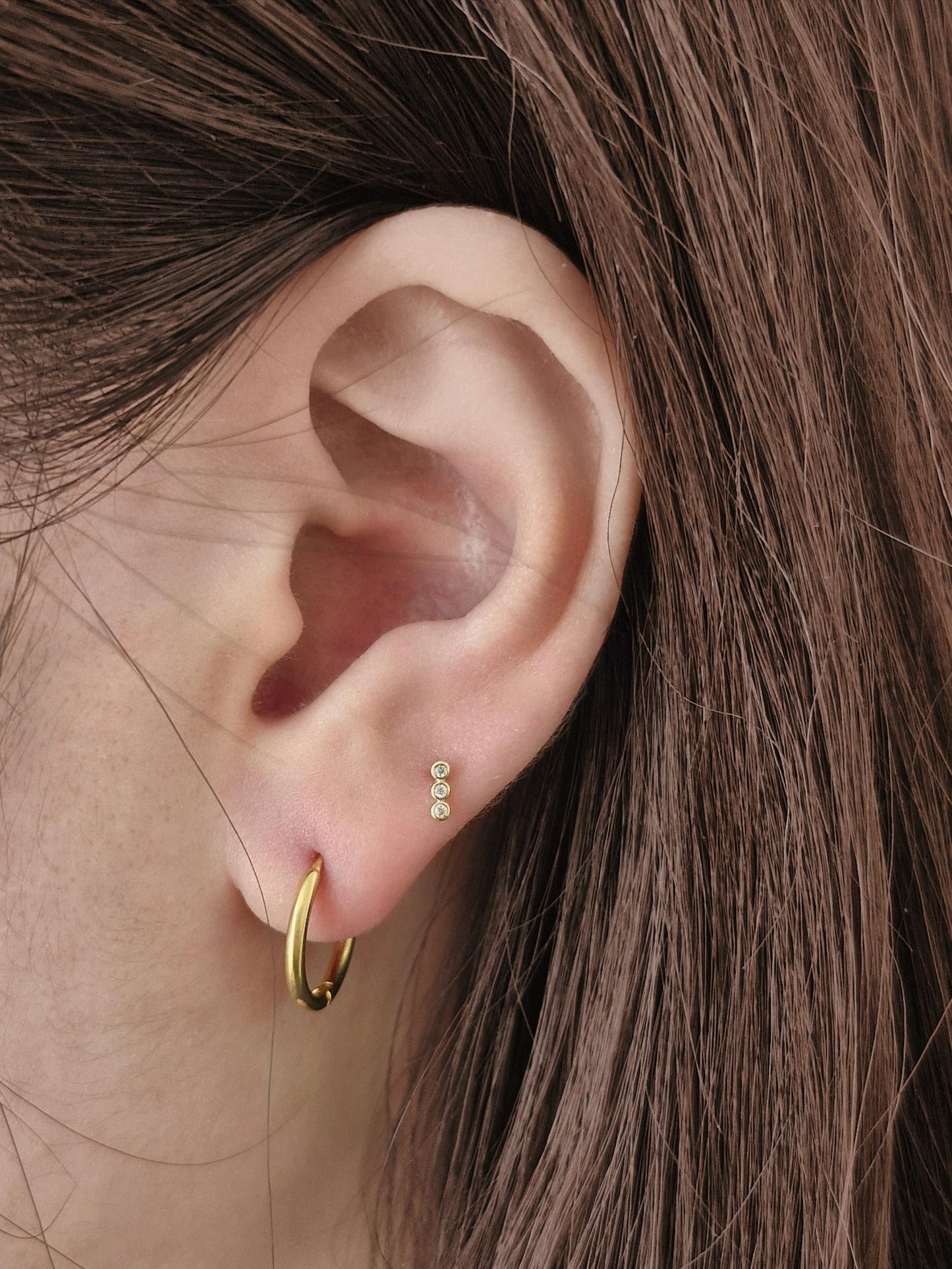 tiny triple Ball cubic screwball piercing. 14k solid gold stud. (price for single - 1pc)