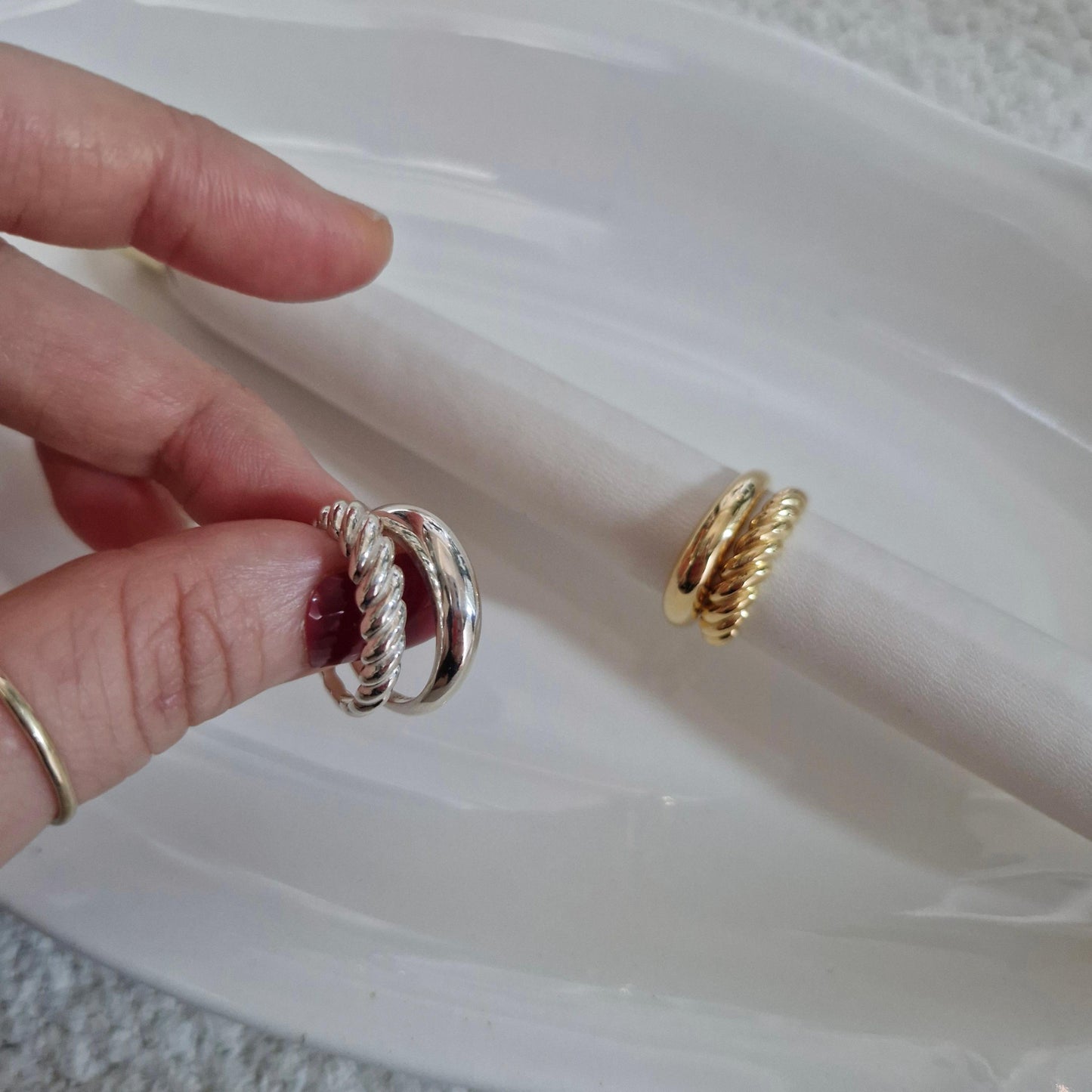 twisted croissant ring silver ring sterling silver pipe ring. dome croissant ring.