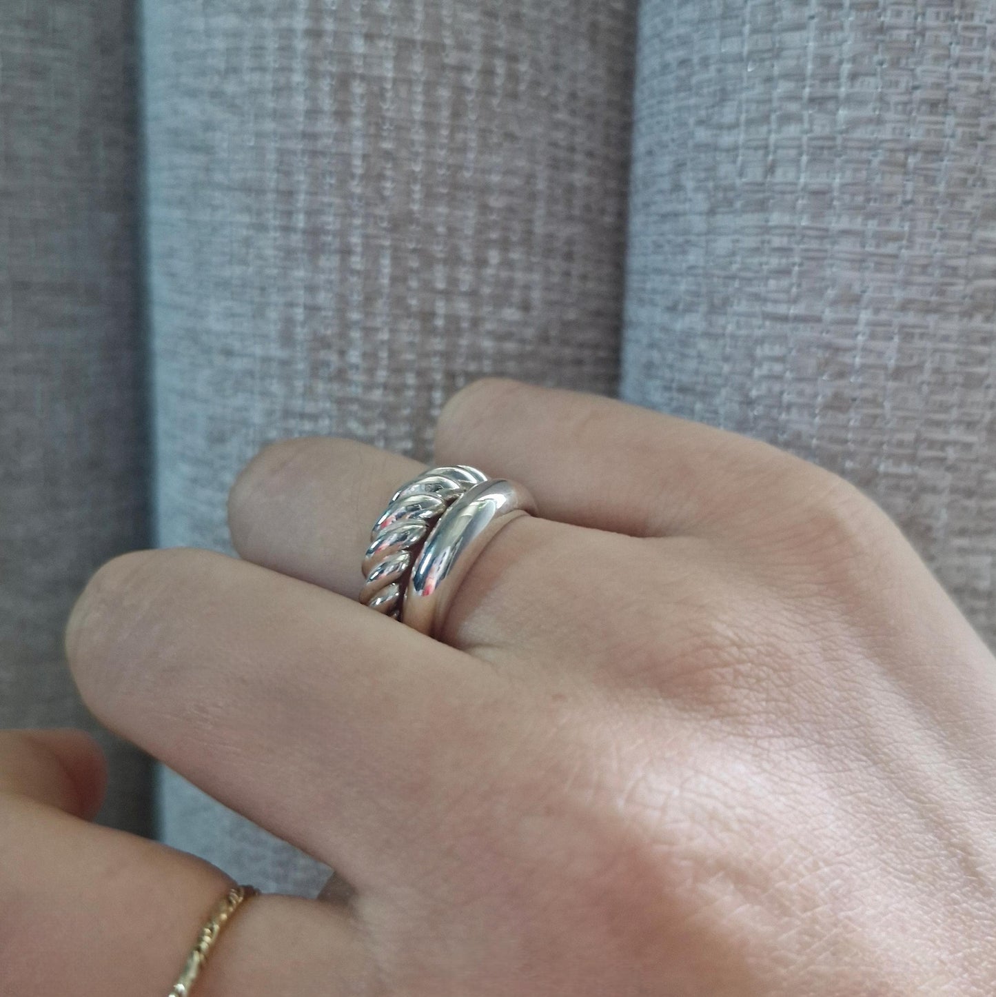twisted croissant ring silver ring sterling silver pipe ring. dome croissant ring.