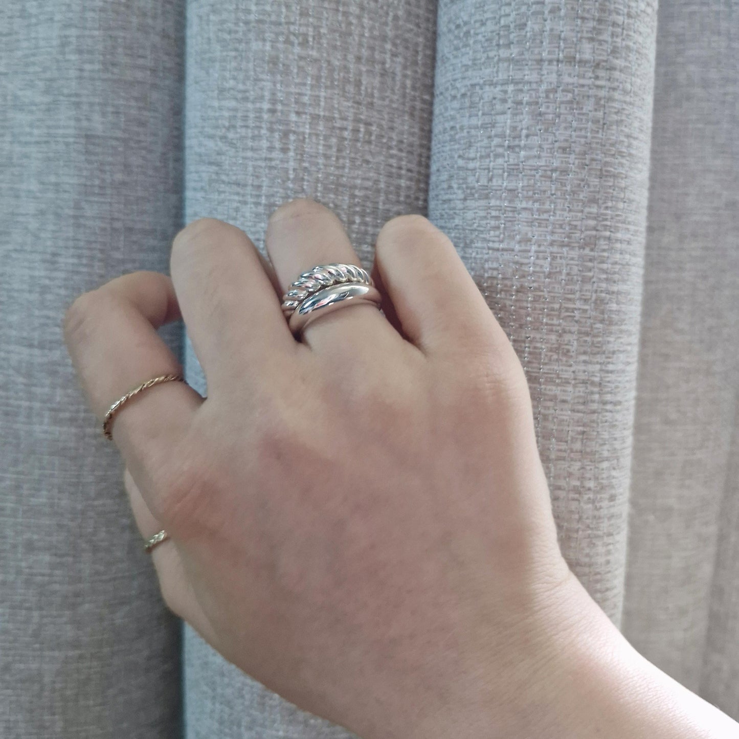 twisted croissant ring silver ring sterling silver pipe ring. dome croissant ring.