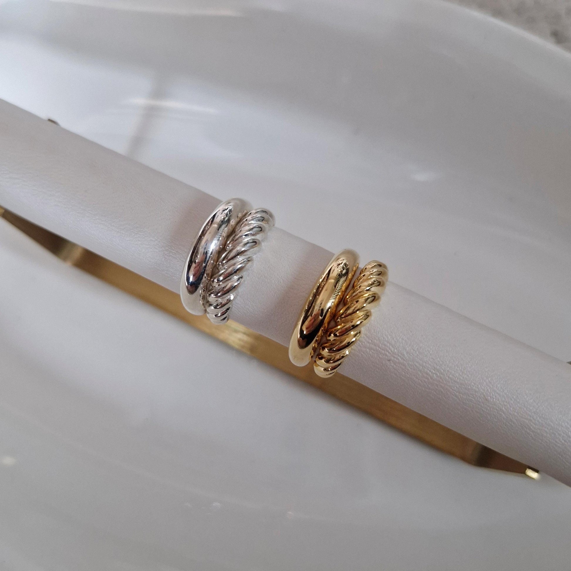 twisted croissant ring silver ring sterling silver pipe ring. dome croissant ring.