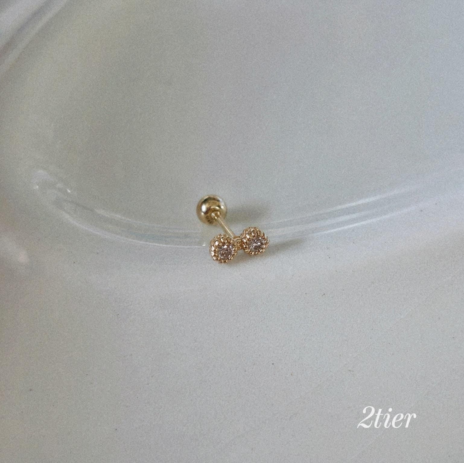 two tier, three tier lab diamond, moissanite  piercing. 14k solid gold diamond piercing.2-Tier & 3-Tier Diamond Bar Piercing.