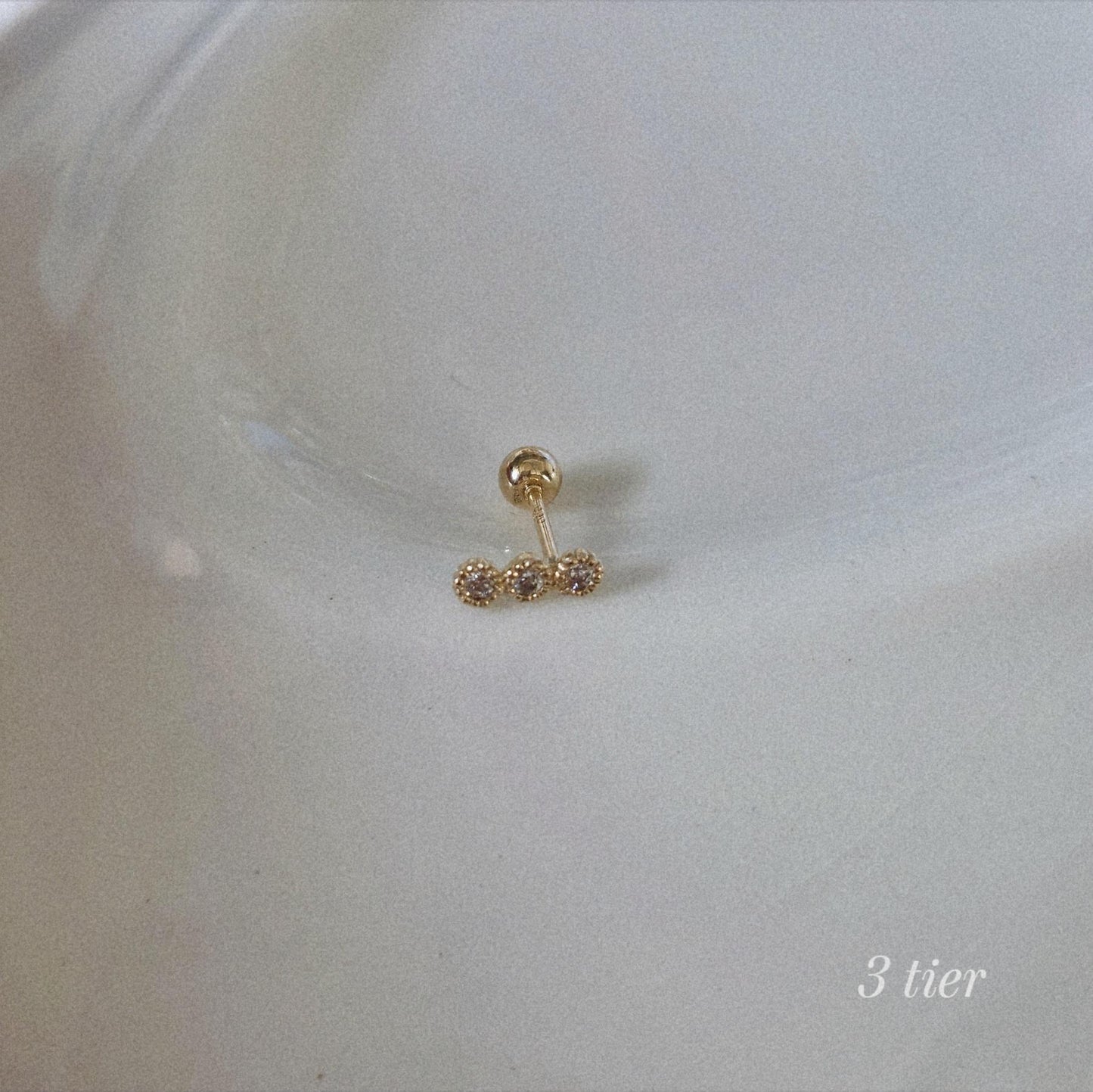 two tier, three tier lab diamond, moissanite  piercing. 14k solid gold diamond piercing.2-Tier & 3-Tier Diamond Bar Piercing.