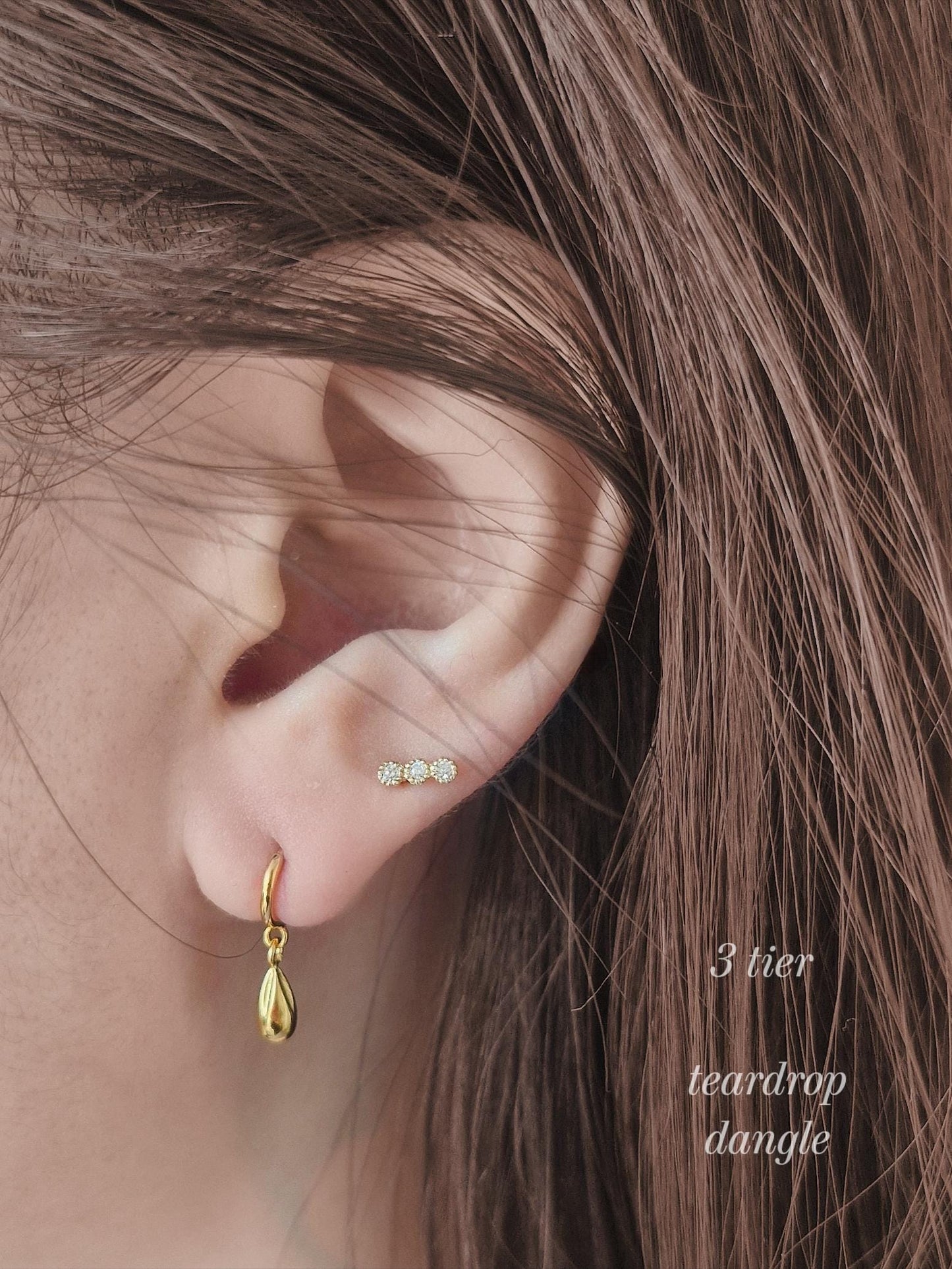 two tier, three tier lab diamond, moissanite  piercing. 14k solid gold diamond piercing.2-Tier & 3-Tier Diamond Bar Piercing.