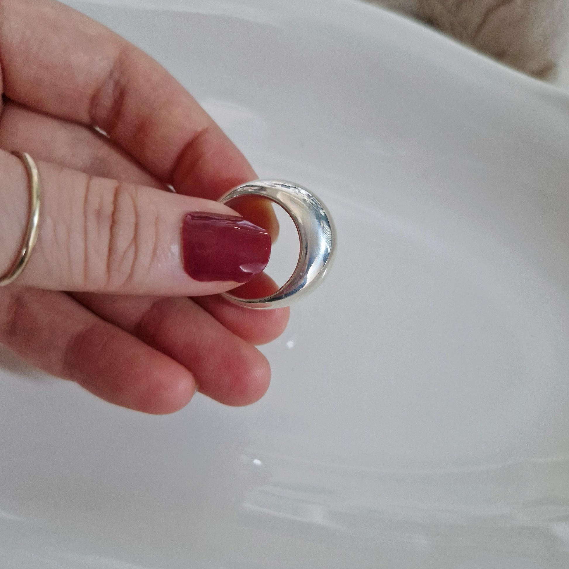very wide thick bold band ring high dome classic silver ring. sterling silver dome ring.